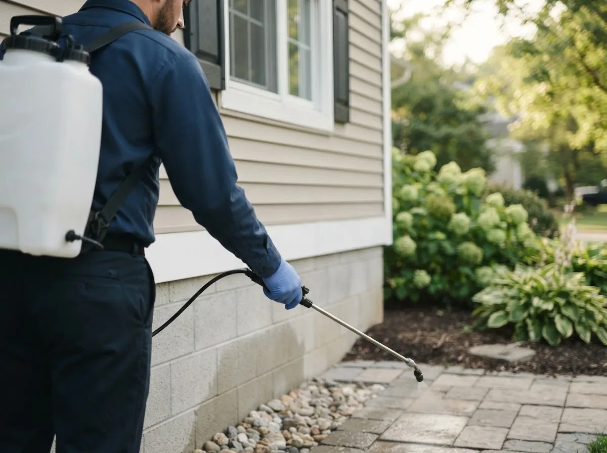 Pest control technician inspecting a home in Placedo, TX